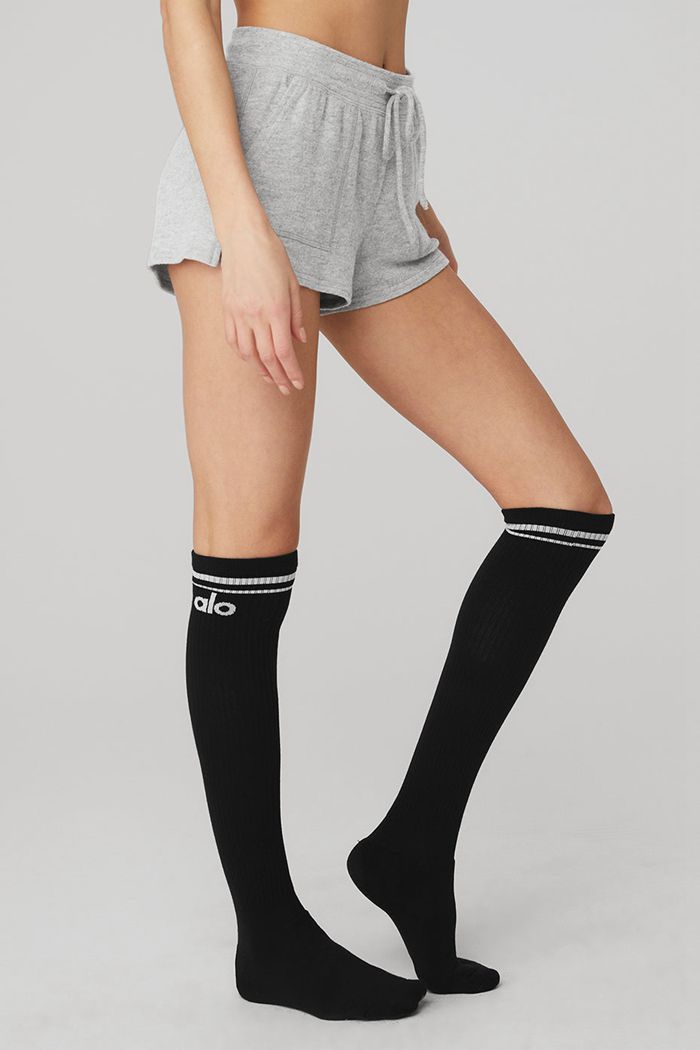 Alo Yoga Knee-High Throwback Women's Socks Black White | 68TIEDVAL