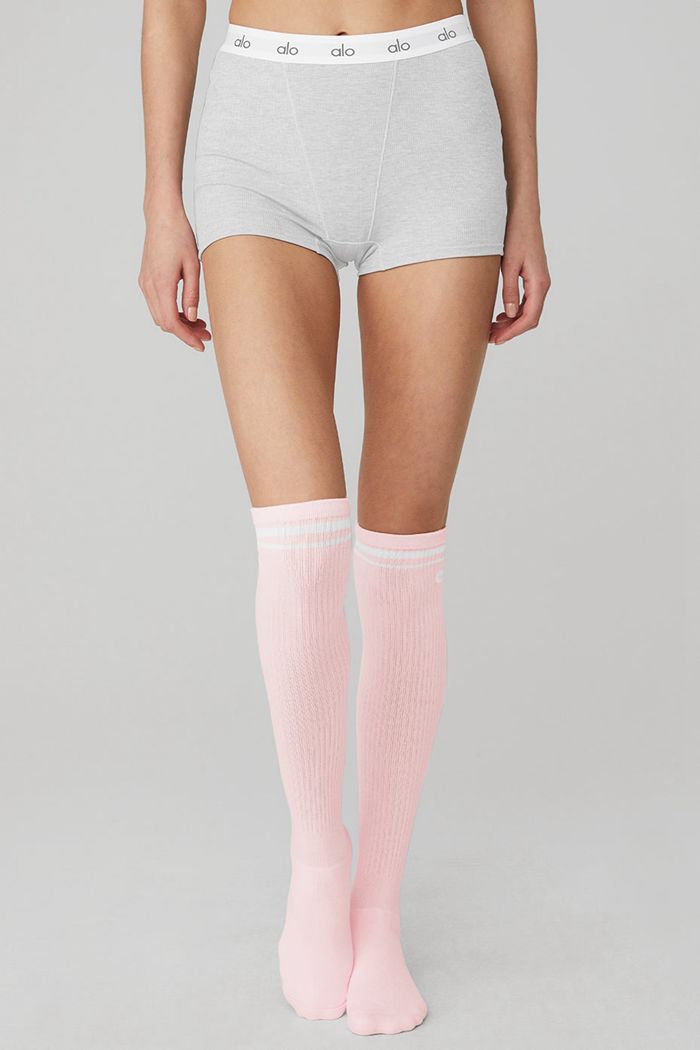 Alo Yoga Knee-High Throwback Women's Socks Pink White | 87LOTIGRM