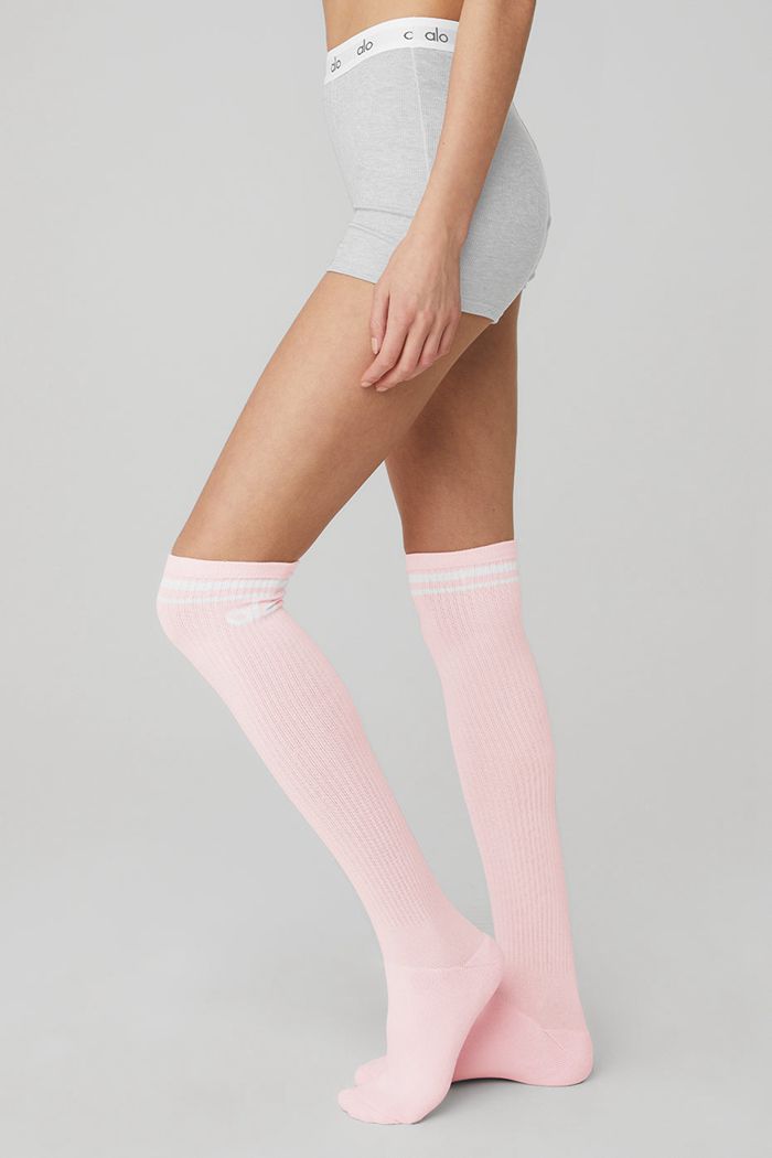 Alo Yoga Knee-High Throwback Women's Socks Pink White | 87LOTIGRM