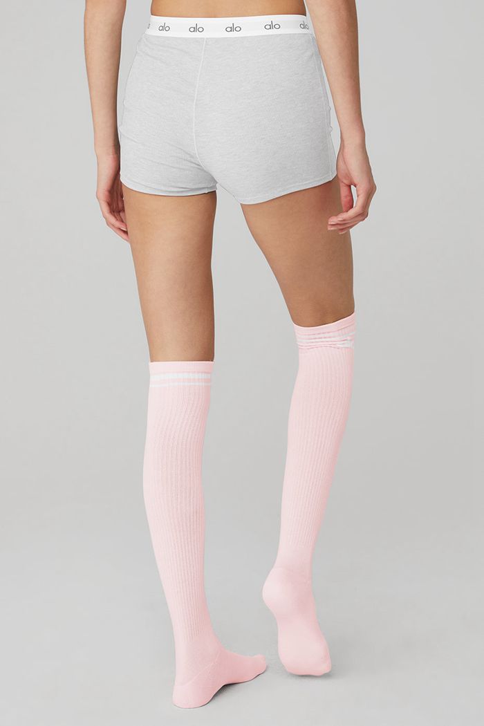 Alo Yoga Knee-High Throwback Women's Socks Pink White | 87LOTIGRM