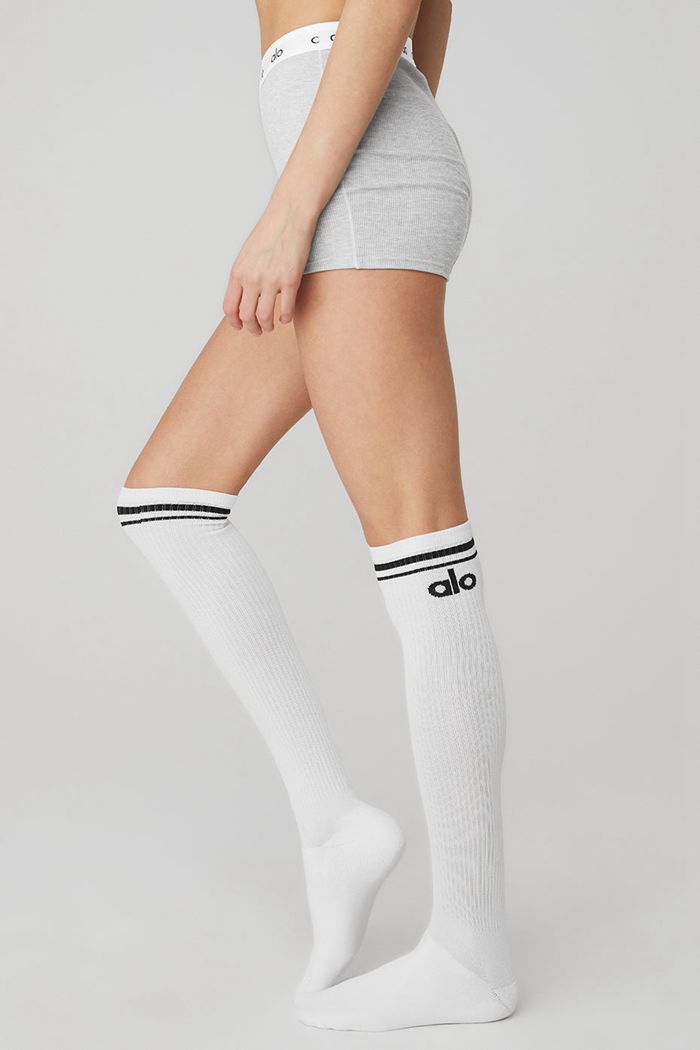 Alo Yoga Knee-High Throwback Women's Socks White | 89AQGOJRT