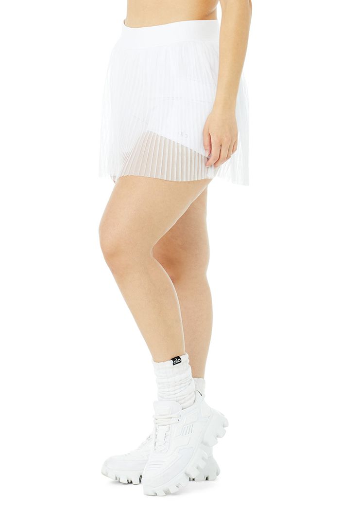 Alo Yoga Mesh Flirty Tennis Women's Skirts White | 45CDNJZLM