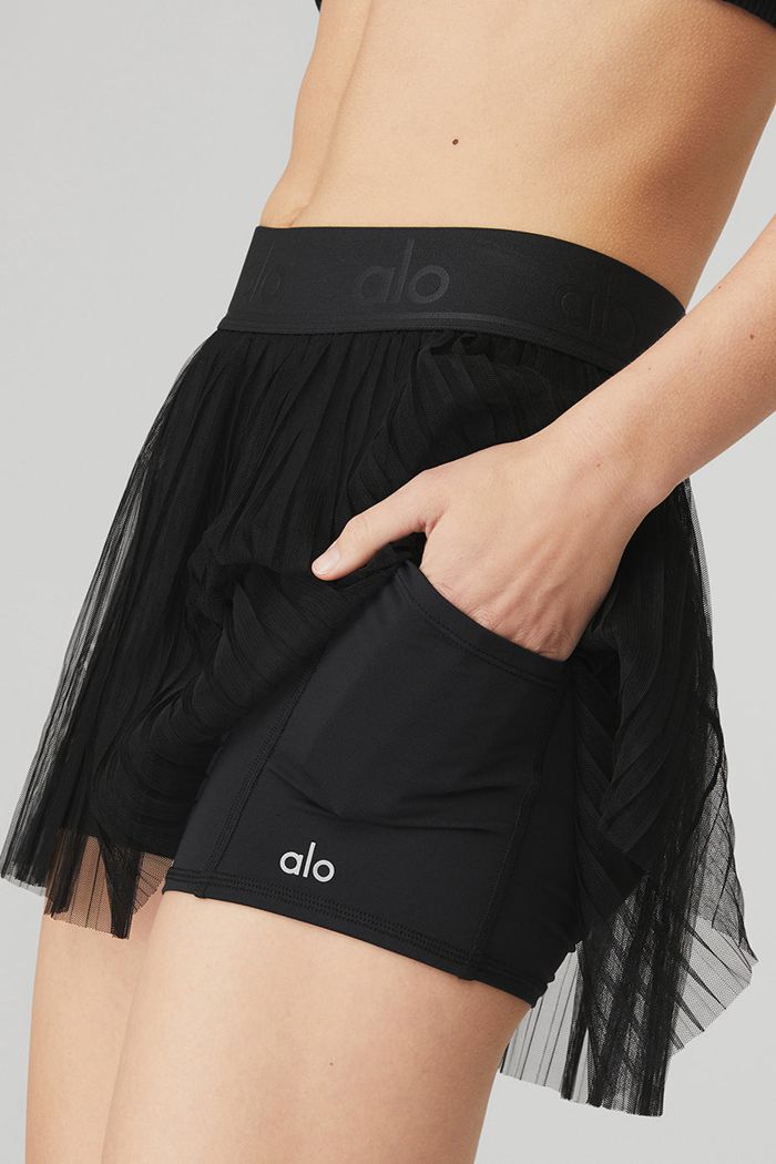 Alo Yoga Mesh Flirty Tennis Women's Skirts Black | 85WHXAOGQ