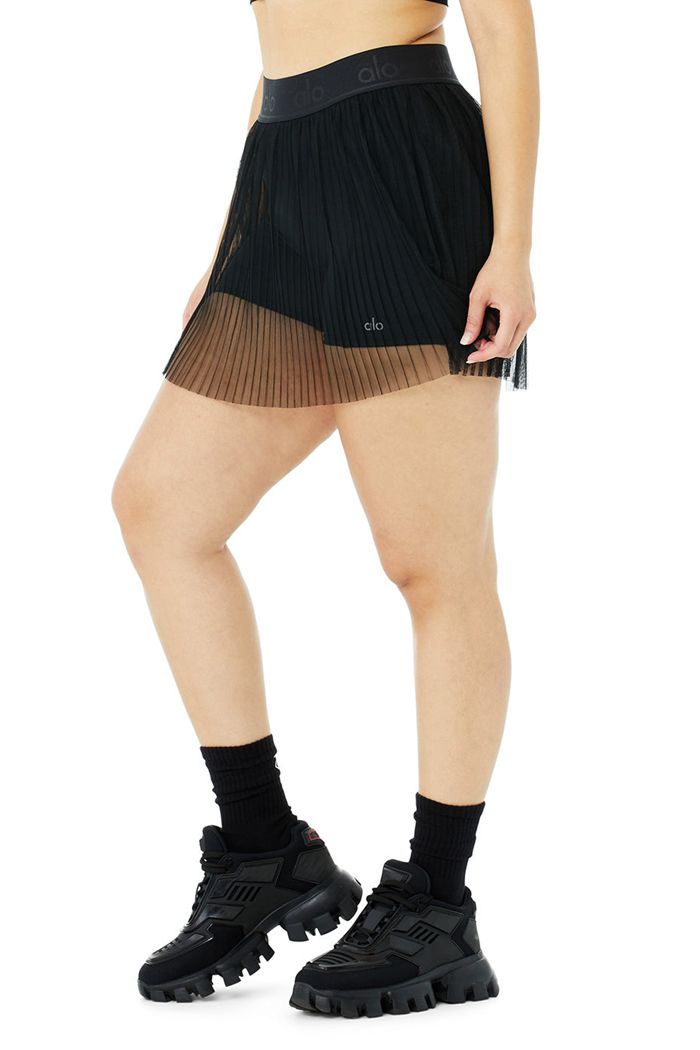 Alo Yoga Mesh Flirty Tennis Women's Skirts Black | 85WHXAOGQ