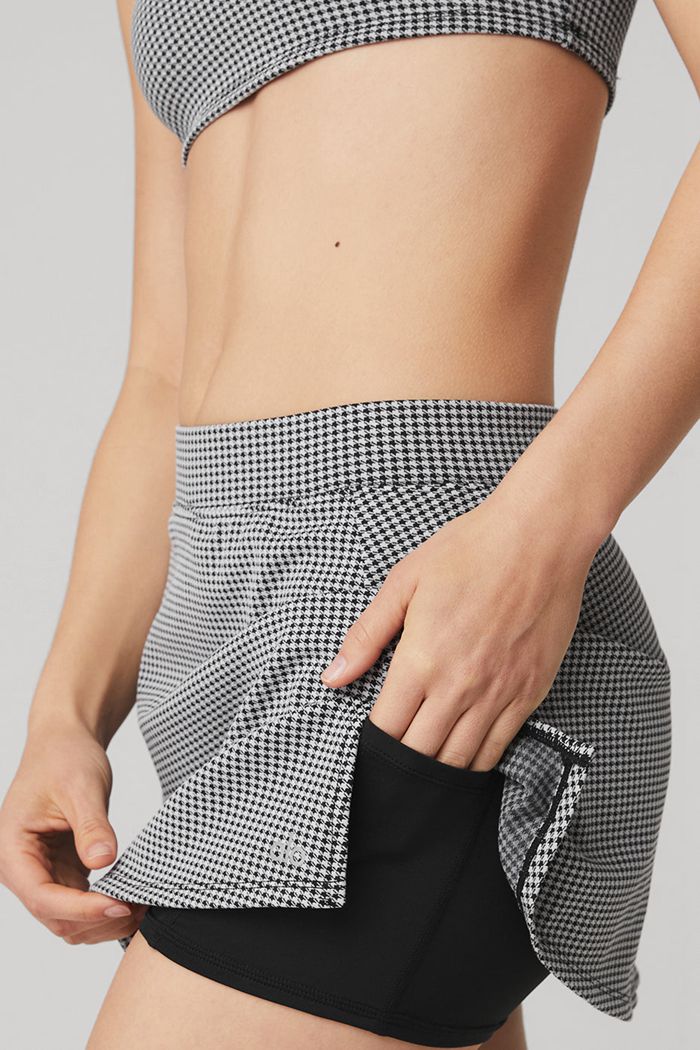 Alo Yoga Micro Houndstooth Tennis Women's Skirts Black White | 58ZEPGAKB