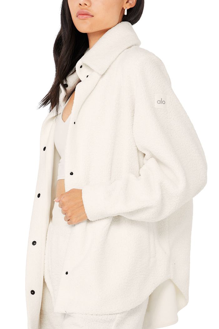 Alo Yoga Micro Sherpa Envy Shacket Women's Jackets White | 90CIQTLFD