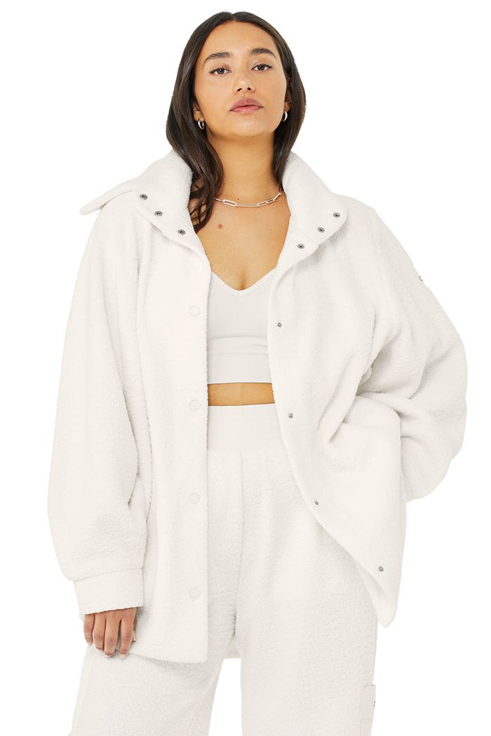 Alo Yoga Micro Sherpa Envy Shacket Women's Jackets White | 90CIQTLFD