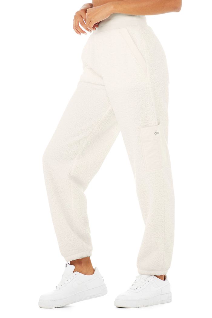 Alo Yoga Micro Sherpa High-Waist Solstice Sweat Women's Pants White | 48SCWKBFP