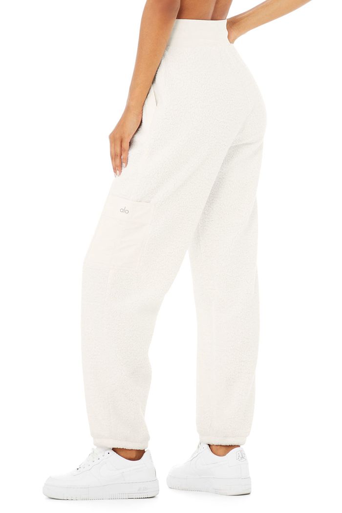 Alo Yoga Micro Sherpa High-Waist Solstice Sweat Women's Pants White | 48SCWKBFP