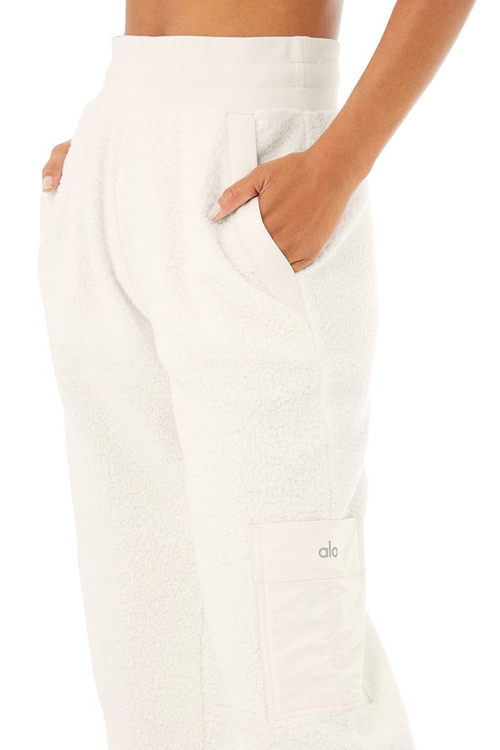 Alo Yoga Micro Sherpa High-Waist Solstice Sweat Women's Pants White | 48SCWKBFP