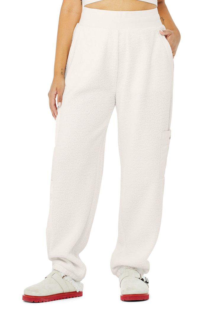 Alo Yoga Micro Sherpa High-Waist Solstice Sweat Women's Pants White | 48SCWKBFP