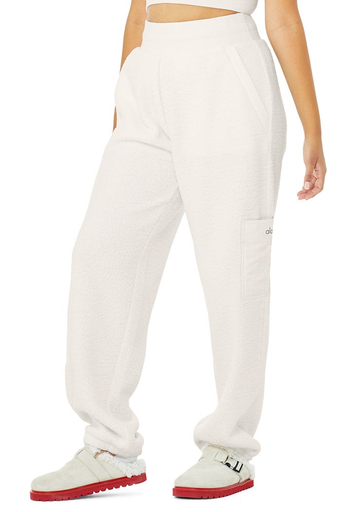 Alo Yoga Micro Sherpa High-Waist Solstice Sweat Women's Pants White | 48SCWKBFP