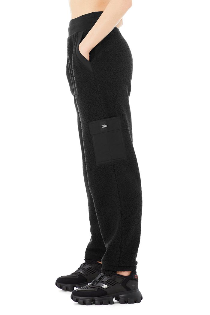 Alo Yoga Micro Sherpa High-Waist Solstice Sweat Women's Pants Black | 89BQPXTWJ