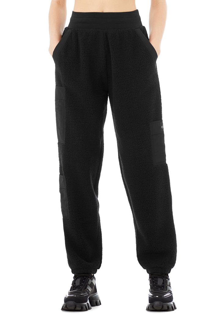 Alo Yoga Micro Sherpa High-Waist Solstice Sweat Women\'s Pants Black | 89BQPXTWJ