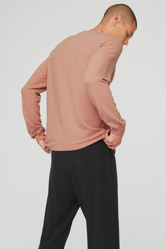 Alo Yoga Micro Waffle Fast Break Henley Men's Long Sleeve Pink | 39NFCHZQY