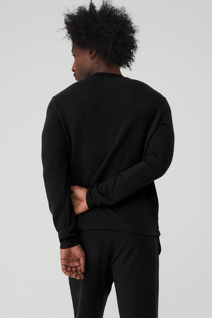 Alo Yoga Micro Waffle Fast Break Henley Men's Long Sleeve Black | 81YCRVXSZ