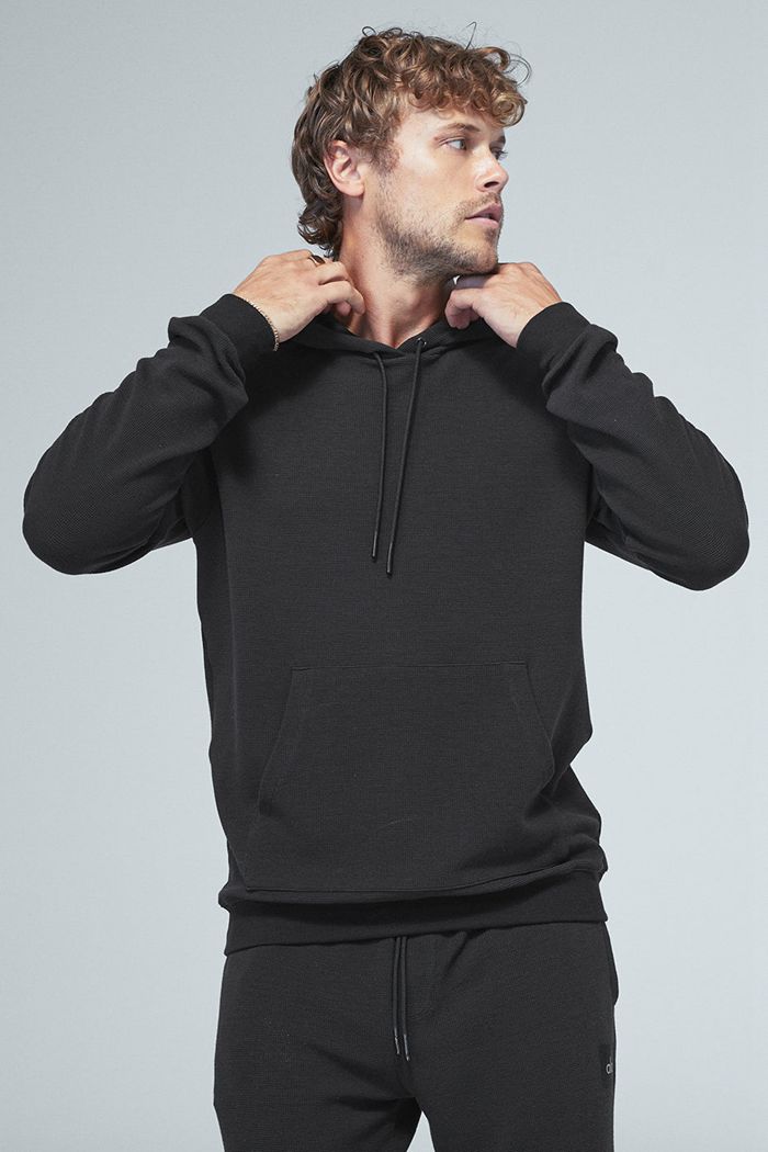 Alo Yoga Micro Waffle Fast Break Men\'s Hoodie Black | 36TAPNMFX