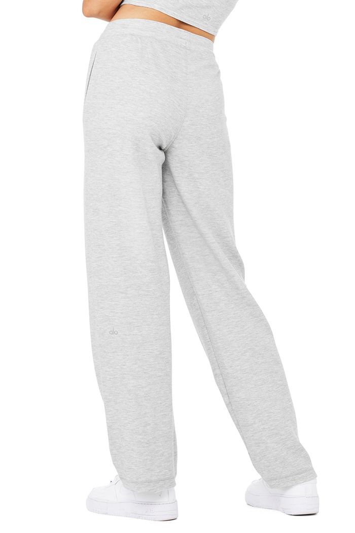 Alo Yoga Micro Waffle High-Waist Pleasant Wide Leg Women's Pants Grey | 36HUKNLXE