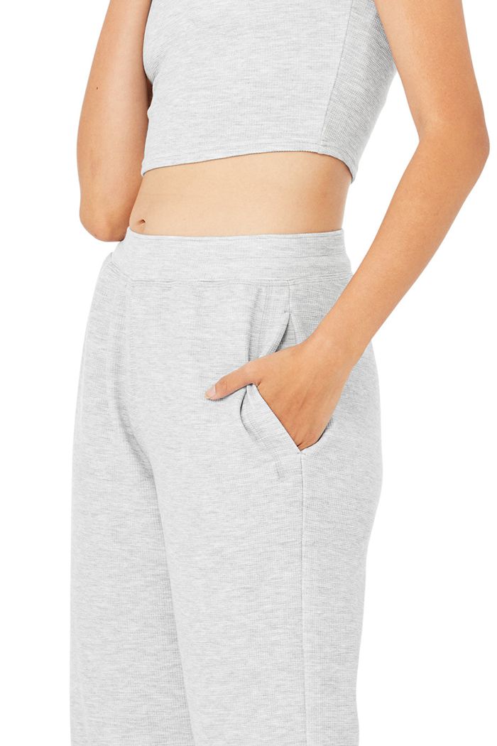 Alo Yoga Micro Waffle High-Waist Pleasant Wide Leg Women's Pants Grey | 36HUKNLXE