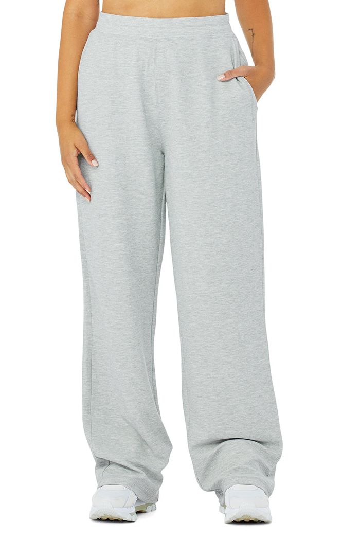 Alo Yoga Micro Waffle High-Waist Pleasant Wide Leg Women's Pants Grey | 36HUKNLXE