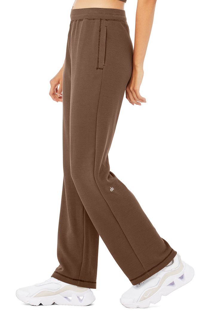 Alo Yoga Micro Waffle High-Waist Pleasant Wide Leg Women's Pants Brown | 56ZWDAGRH