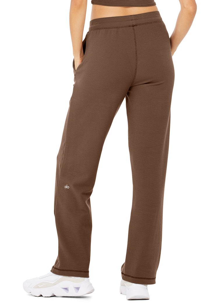 Alo Yoga Micro Waffle High-Waist Pleasant Wide Leg Women's Pants Brown | 56ZWDAGRH