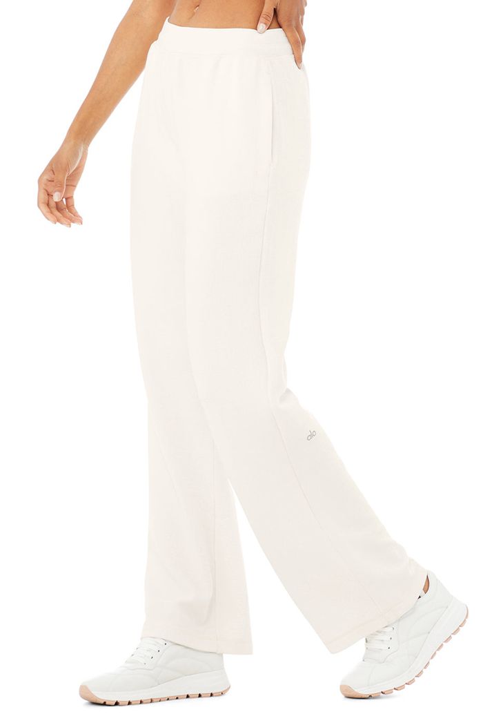 Alo Yoga Micro Waffle High-Waist Pleasant Wide Leg Women's Pants White | 67TWHIMBO