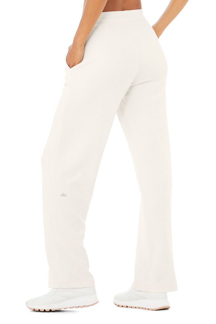 Alo Yoga Micro Waffle High-Waist Pleasant Wide Leg Women's Pants White | 67TWHIMBO