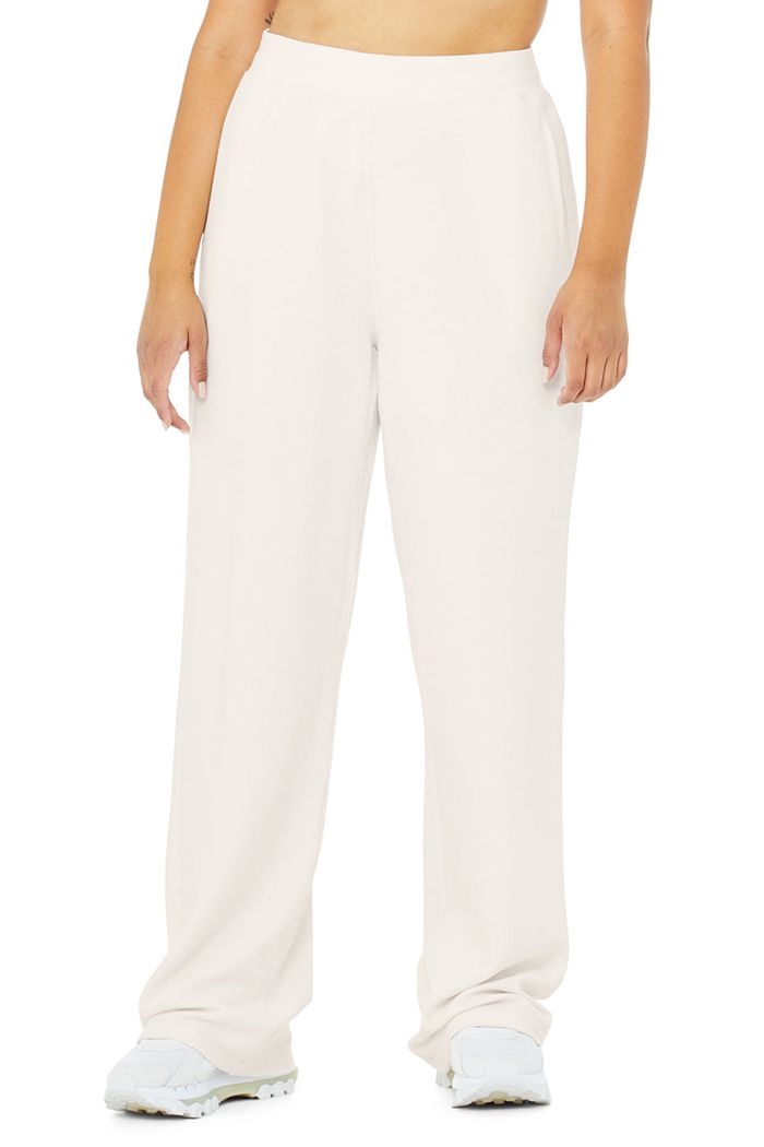 Alo Yoga Micro Waffle High-Waist Pleasant Wide Leg Women's Pants White | 67TWHIMBO