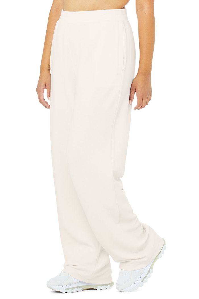 Alo Yoga Micro Waffle High-Waist Pleasant Wide Leg Women's Pants White | 67TWHIMBO