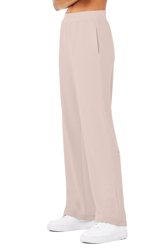 Alo Yoga Micro Waffle High-Waist Pleasant Wide Leg Women's Pants Pink | 87HWMSVAJ