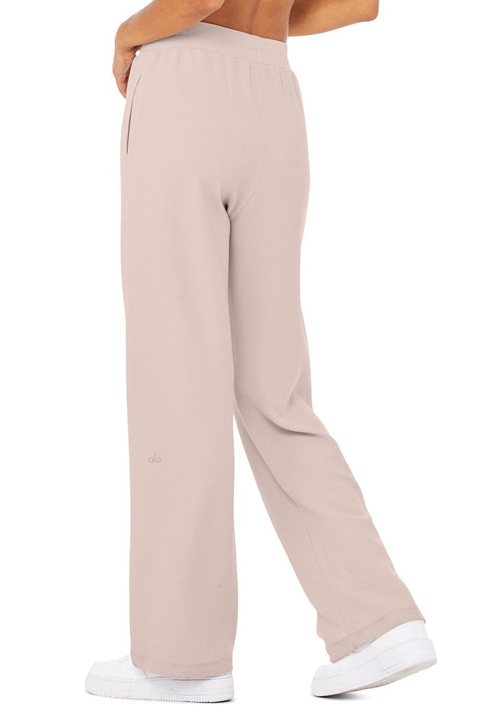 Alo Yoga Micro Waffle High-Waist Pleasant Wide Leg Women's Pants Pink | 87HWMSVAJ