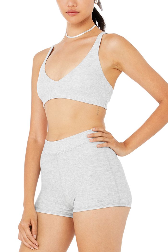 Alo Yoga Micro Waffle Pleasant Boy Women's Short Grey | 04ZUCQKNA