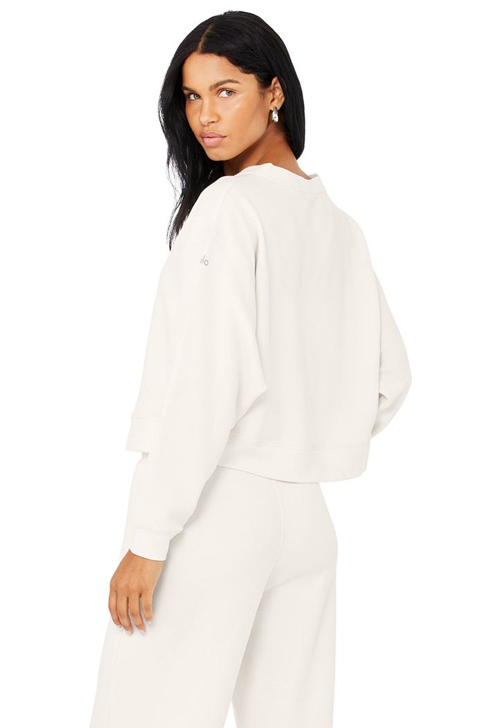 Alo Yoga Micro Waffle Pleasant Cropped Henley Women's Long Sleeve White | 14SHVBMLX