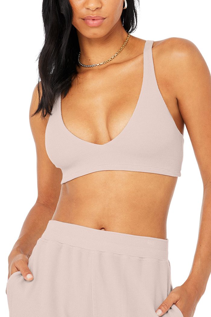 Alo Yoga Micro Waffle Pleasant Women's Bras Pink | 95GJHSBKC