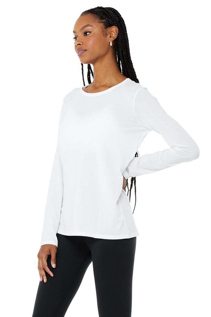 Alo Yoga Motion Women's Long Sleeve White | 23XANGTDB