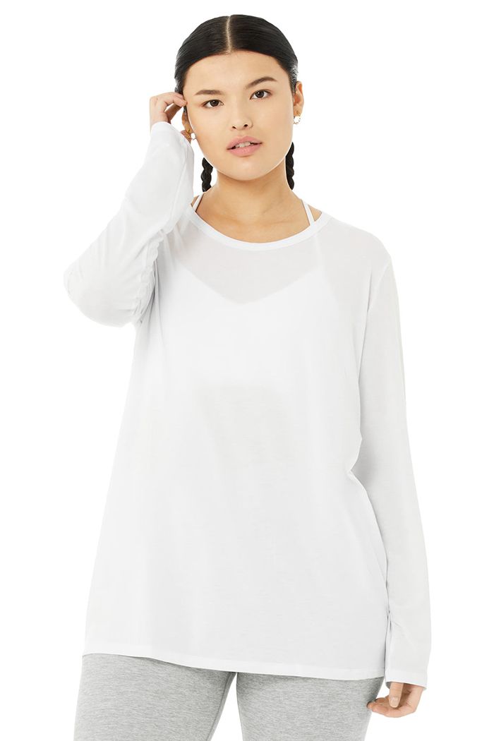 Alo Yoga Motion Women's Long Sleeve White | 23XANGTDB