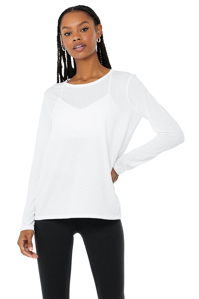 Alo Yoga Motion Women\'s Long Sleeve White | 23XANGTDB