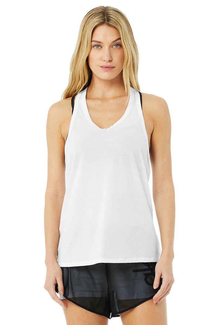 Alo Yoga Motion Women\'s Tank Tops White | 64GWDIQPK