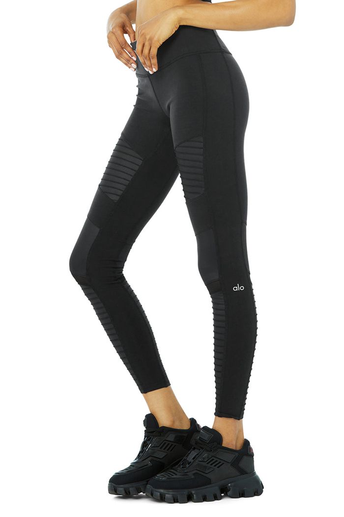 Alo Yoga Moto Women's Leggings Black | 37MEYWRUP