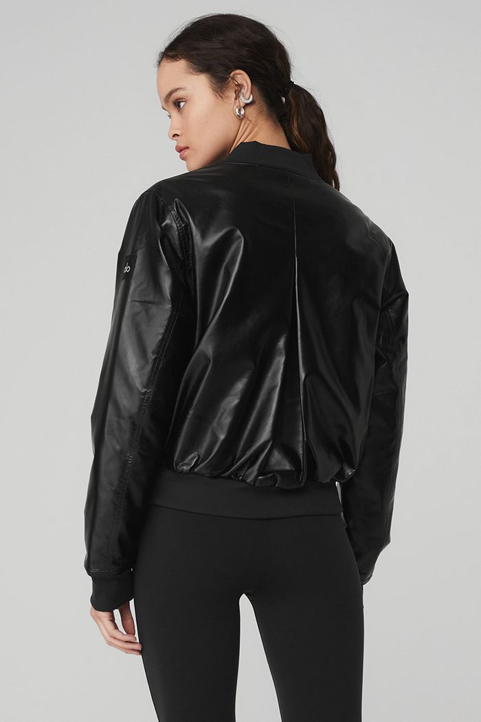 Alo Yoga Night Life Bomber Women's Jackets Black | 85FKHRSQI