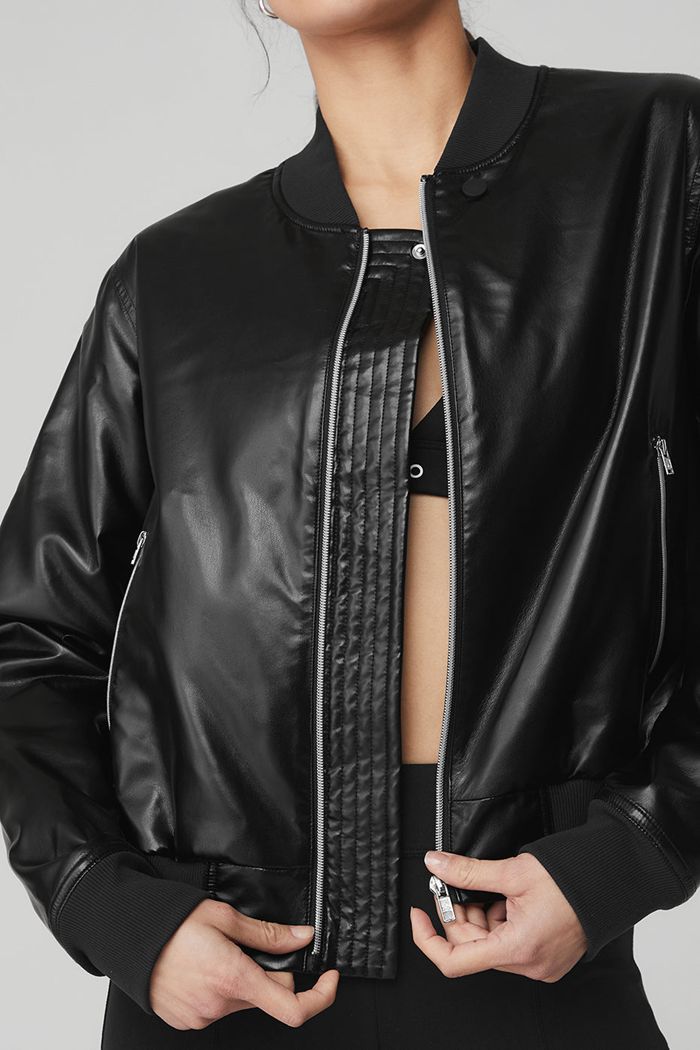 Alo Yoga Night Life Bomber Women's Jackets Black | 85FKHRSQI