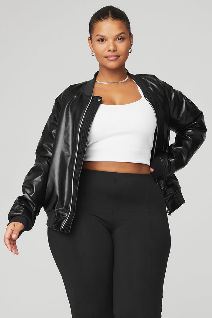 Alo Yoga Night Life Bomber Women's Jackets Black | 85FKHRSQI