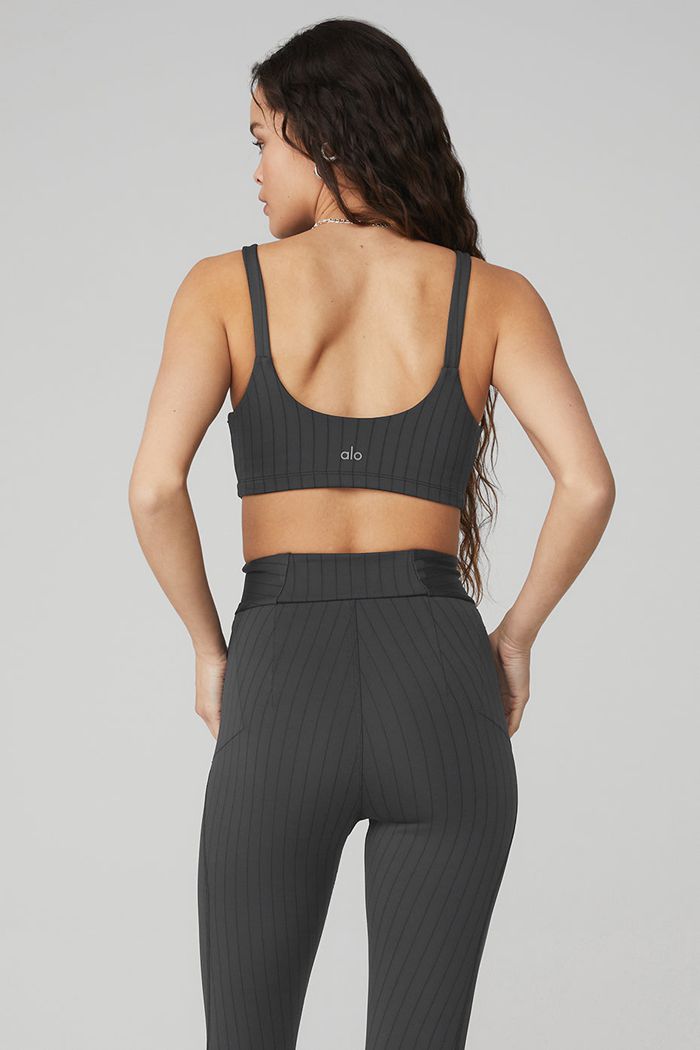 Alo Yoga Pinstripe Women's Bras Dark Grey | 68GJQPBNT