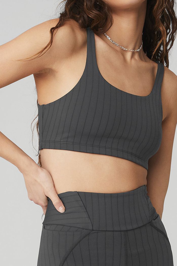 Alo Yoga Pinstripe Women's Bras Dark Grey | 68GJQPBNT