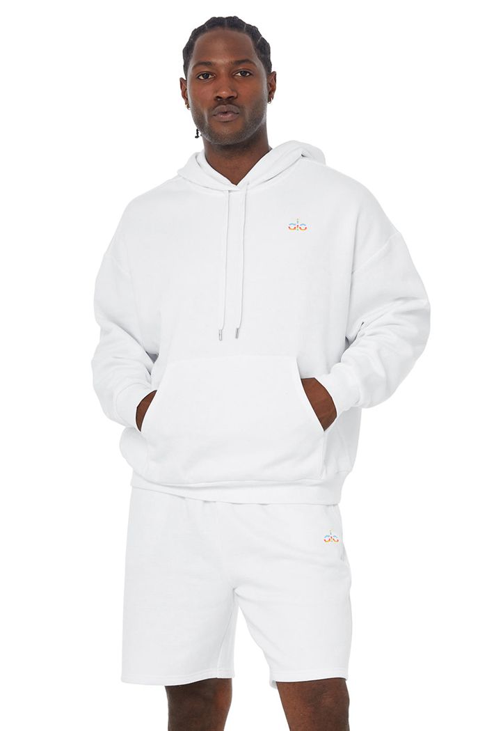 Alo Yoga Pride Accolade Men\'s Hoodie White | 52HLYVEDQ