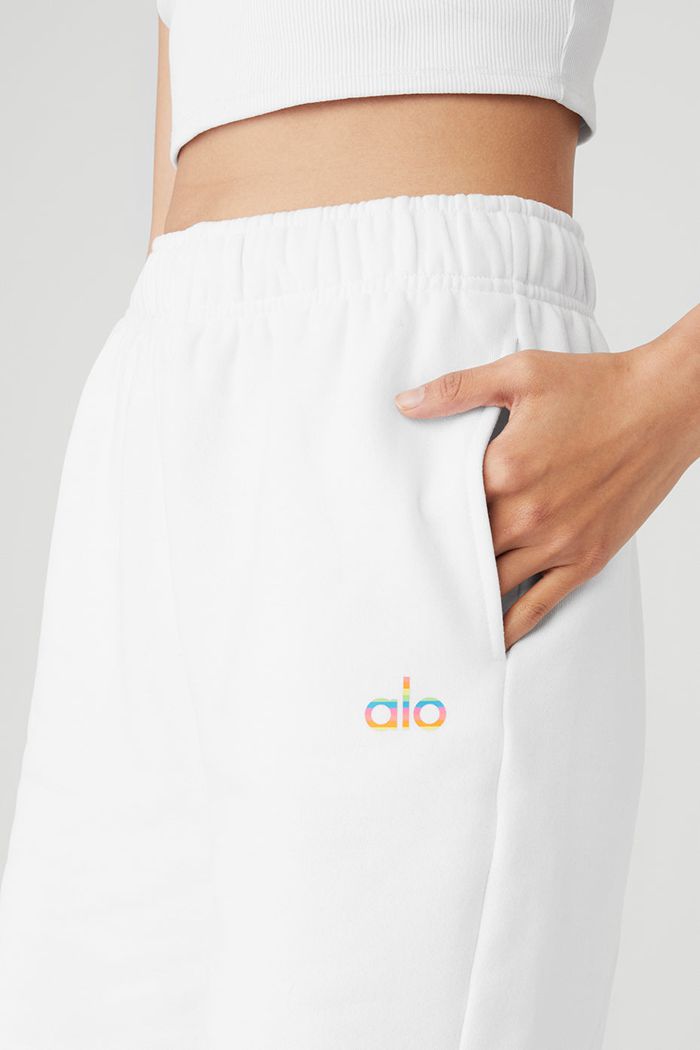 Alo Yoga Pride Accolade Sweat Women's Short White | 63LIAMNUE