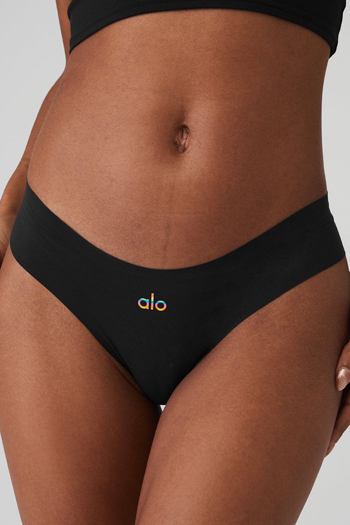 Alo Yoga Pride Airbrush Invisible Cheeky Women's Underwear Black | 90OKHAMVE