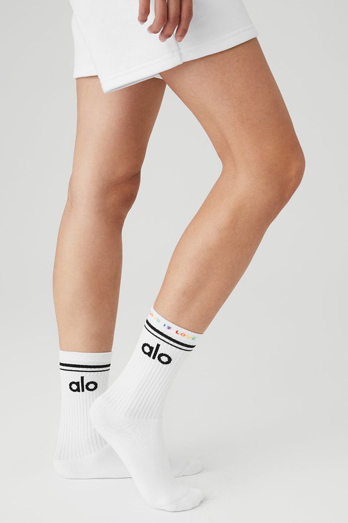 Alo Yoga Pride Throwback Women's Socks White | 01UCWNZHG