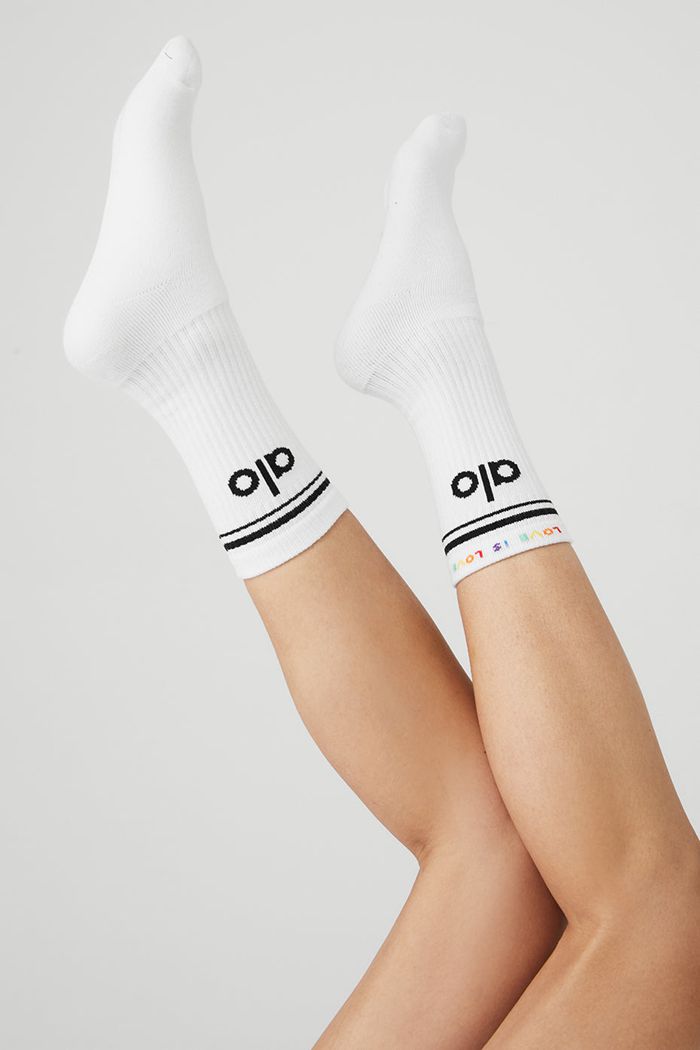 Alo Yoga Pride Throwback Women's Socks White | 01UCWNZHG